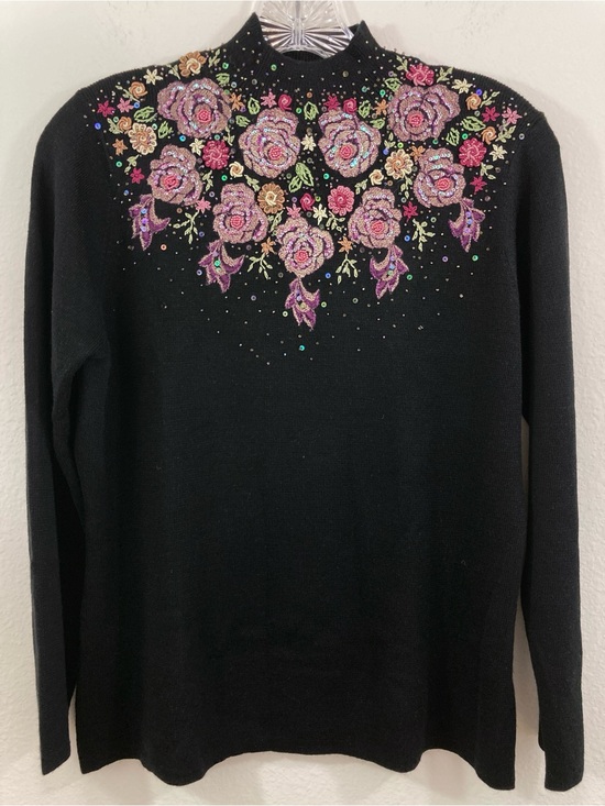 Ronglan Sweaters - Ronglan Black Embroidered Beaded Sweater Mock Neck Long Sleeve